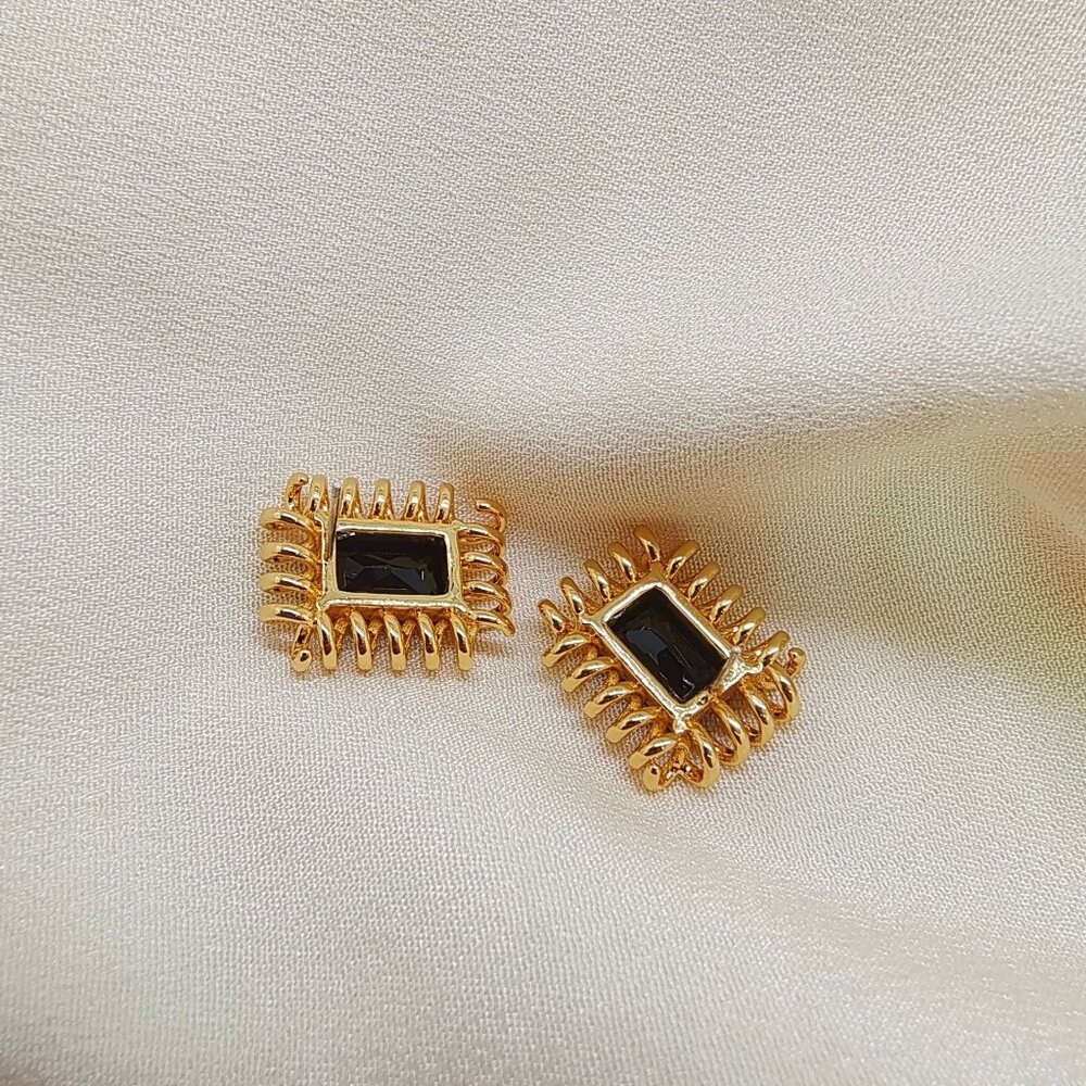 Copper Gold Plated Rectangular Black Stud Earring… - image 2